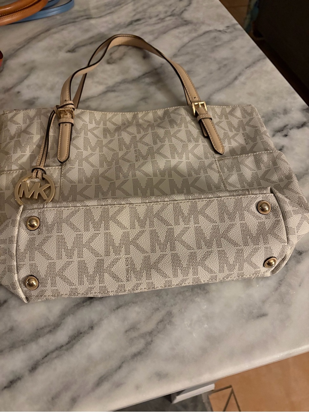 Michael Kors Beige Logo Tote with Gold Charm - Picture 2 of 3